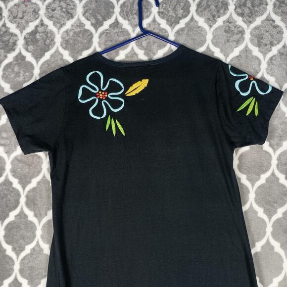 Michael Simon Lite Dress Womens Large Black Embroidered Floral Knit Maxi Boho - Picture 8 of 12